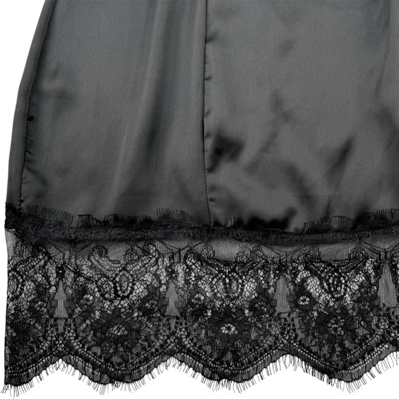 MY STYLE MODE Black Lace Trim Satin Mini Dress - Picture 3 of 9